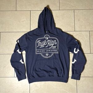 True Religion Men’s Navy Blue Logo Pullover Hoodie Sweatshirt Size XL